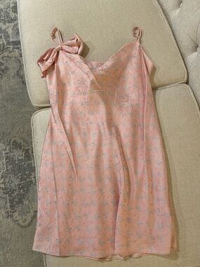 LoveShackFancy Pink with Blue Floral Satin Slip Dress